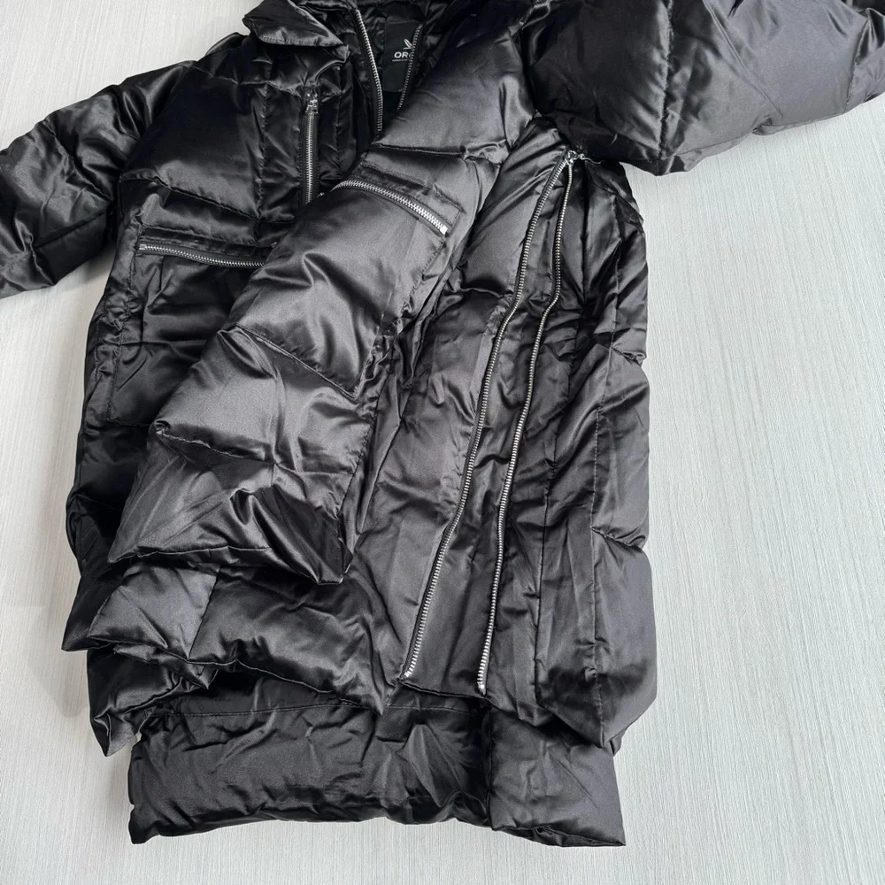 OROLAY‎ Thickened Down Coat XS Black Puffer Hooded Utility Jacket Outdoor Casual